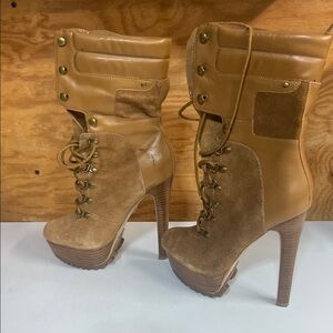 Bebe Tan Lace-Up platform Women's Boots